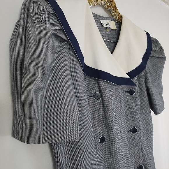 Vintage 80s Kolo Navy and White Plus Size Sailor Midi Dress Nautical Chic - Picture 3 of 6